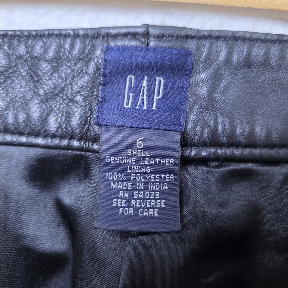 Vintage Gap Genuine Black Leather Pants Womens 6 Moto Biker Babe Retro Whimsey - Picture 4 of 11